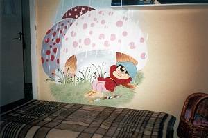 Märchendetail an einer Kinderzimmerwand-2 - Ausschnitt. Kunstwerk von Aranka Mágori.